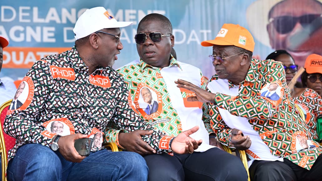 Souleymane Diarrassouba, Amédé Kouakou et Ahoussou (de gauche à droite) ont porté la voix du candidat Ouattara auprès des populations de Toumodi.