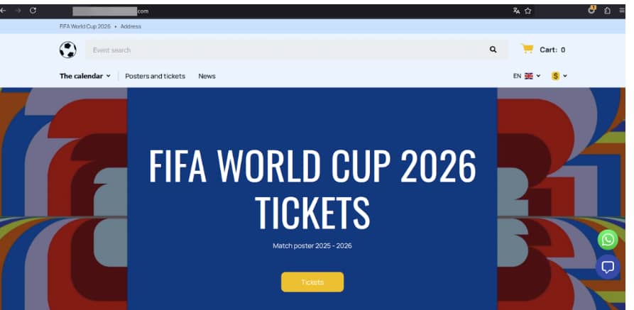 Un exemple de site pishing offrant d'acquérir des billets pour la Coupe du monde Fifa 2026.